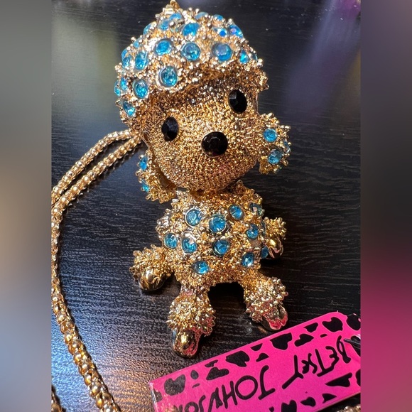 🐩 NWT! Blue Rhinestone Poodle Necklace - Picture 1 of 14